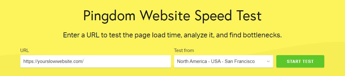 Pingdom Tools 网站速度测试工具的截图。
