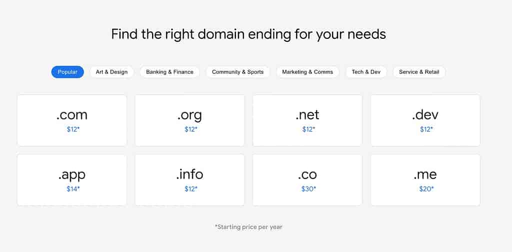 來自 Google Domains 的域名