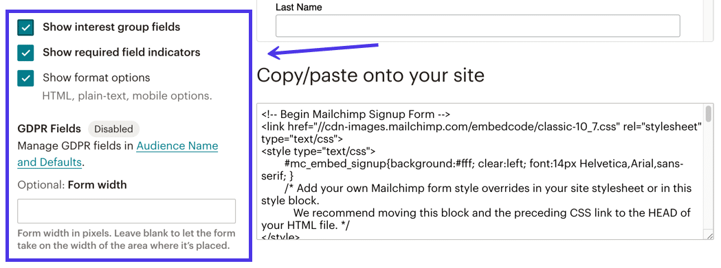 創建 Mailchimp 的表單插入代碼