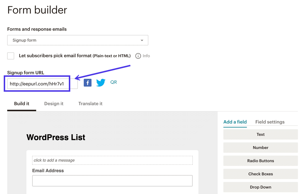 表單生成器為您提供了一個 URL，用於與您的表單共享外部網頁