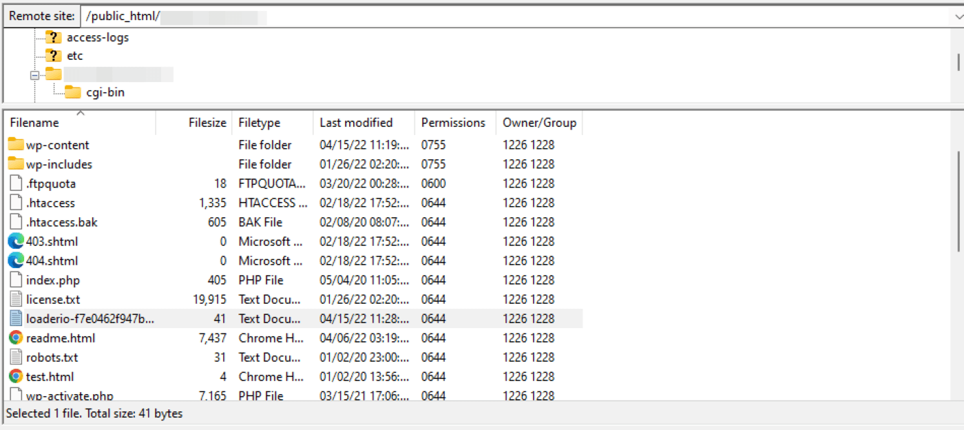 将加载程序文件添加到 FileZilla 中站点的根文件夹。