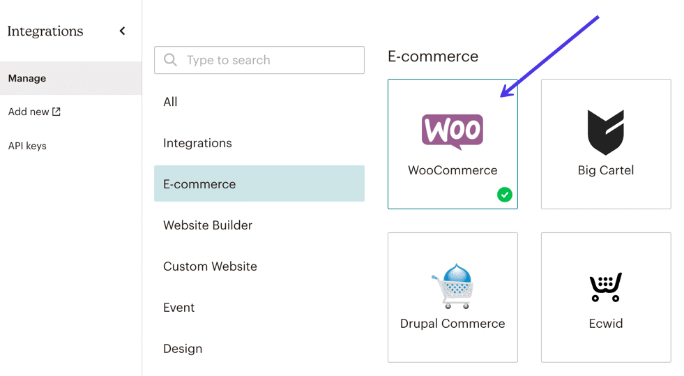 在集成库中找到 WooCommerce 按钮