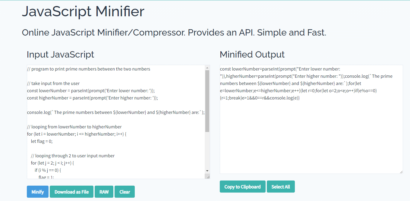 Toptal JavaScript Minifier 同時縮小 JavaScript 代碼