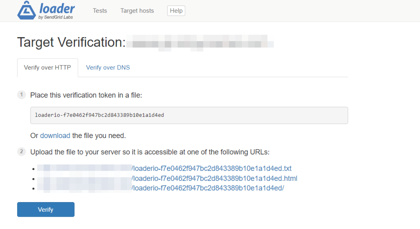 验证Loader.io中的域名压力测试网站