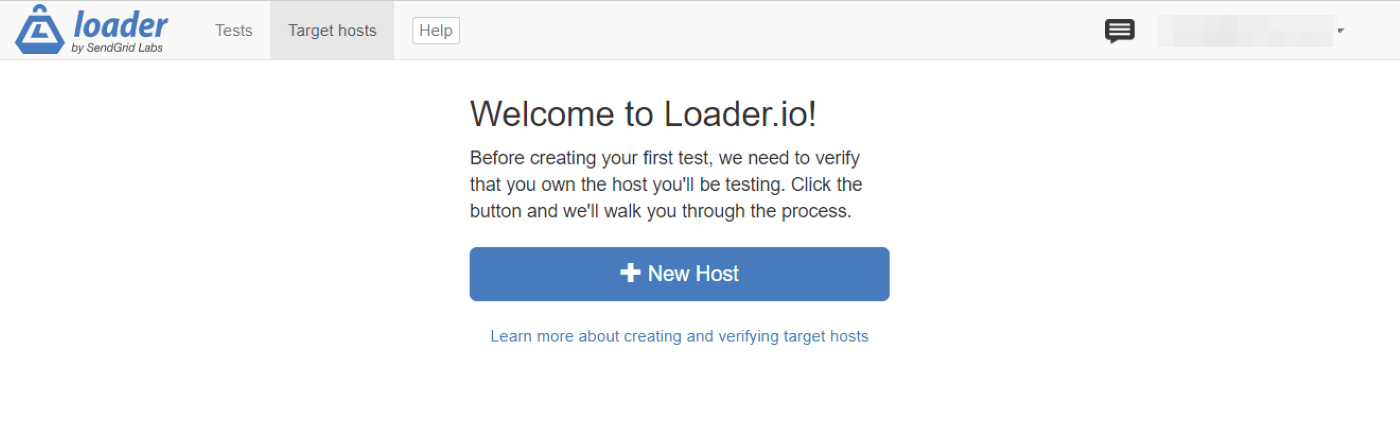 在 Loader.io 中创建新主机以对网站进行压力测试