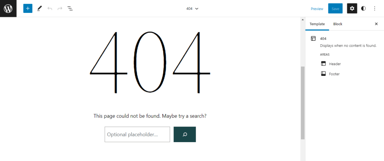 WordPress 塊主題的 404 頁面。 