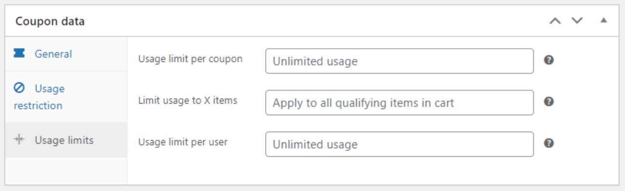 配置 WooCommerce 优惠券的使用限制设置。
