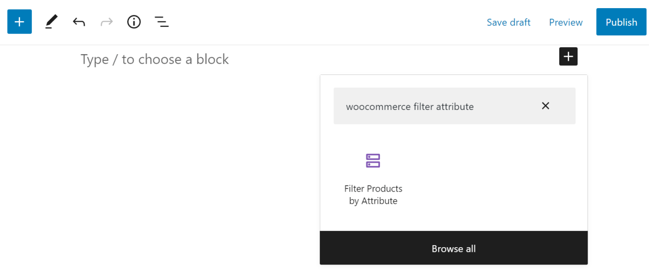 搜索 WooCommerce 过滤器属性块。