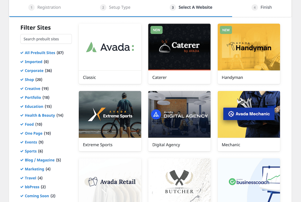 Avada 網站模板的集合。
