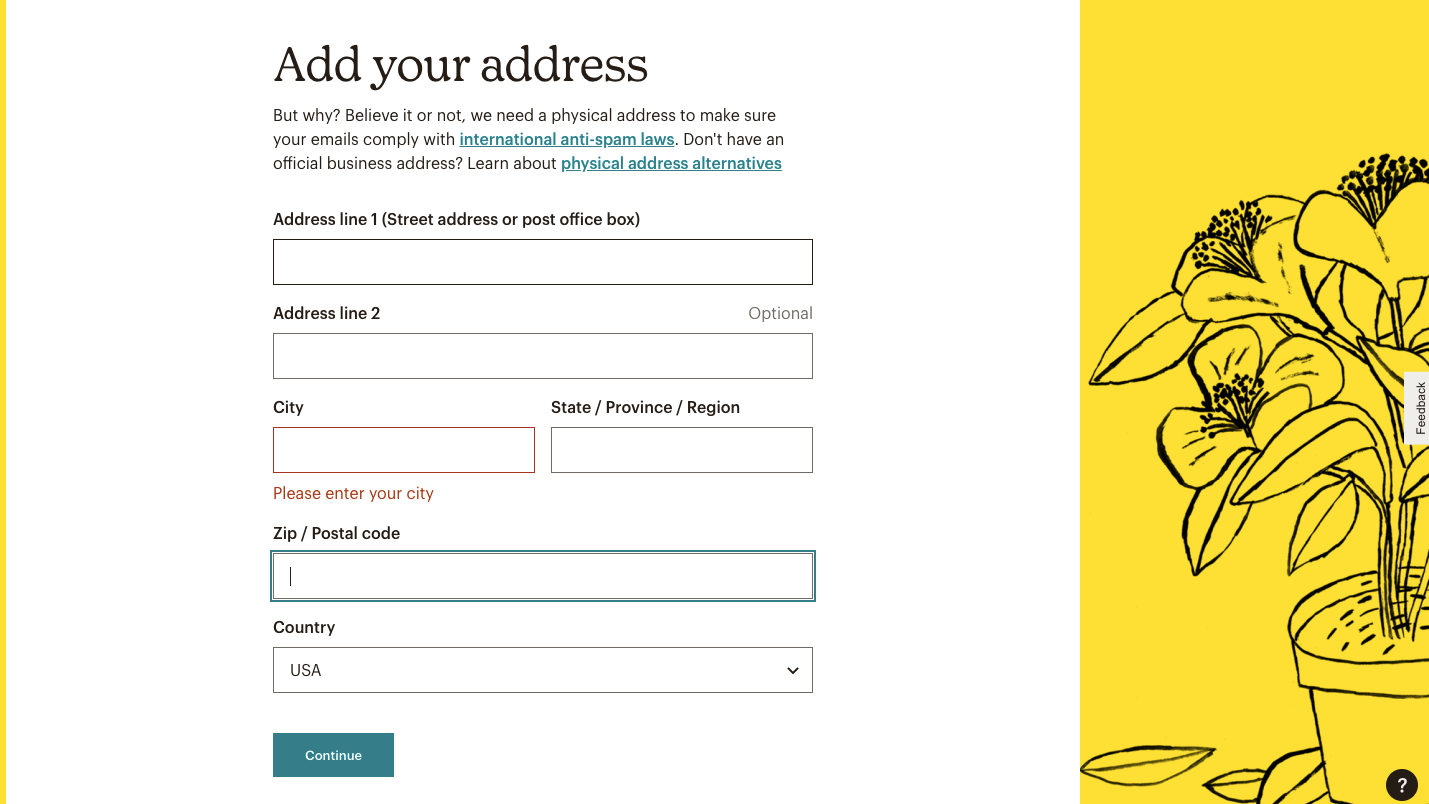 Mailchimp 添加地址