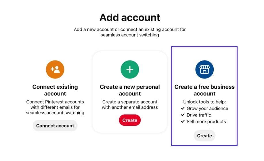 Pinterest 上的選項來創建一個免費的企業帳戶