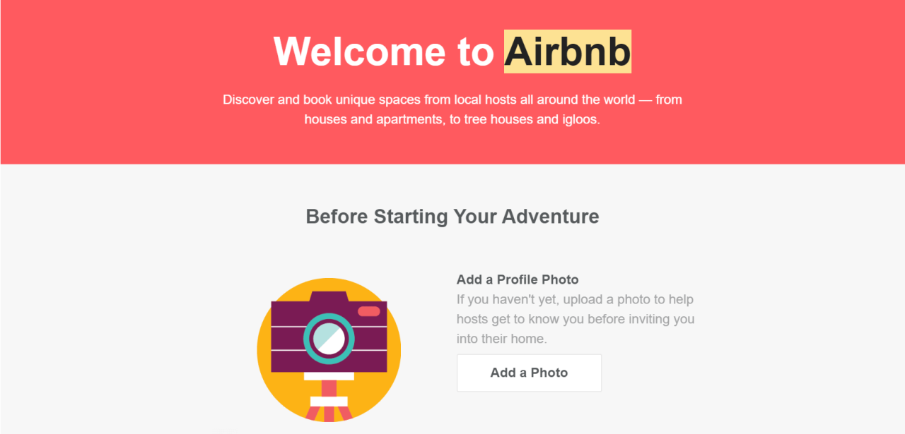 AirBnb 歡迎郵件系列示例。 