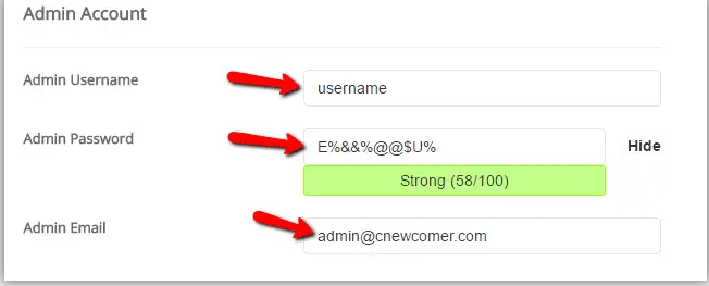 您在網站管理面板中的用戶名和密碼