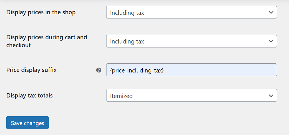 在 WooCommerce 税收中配置显示选项