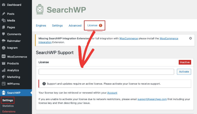 在 searchwp 中添加許可證
