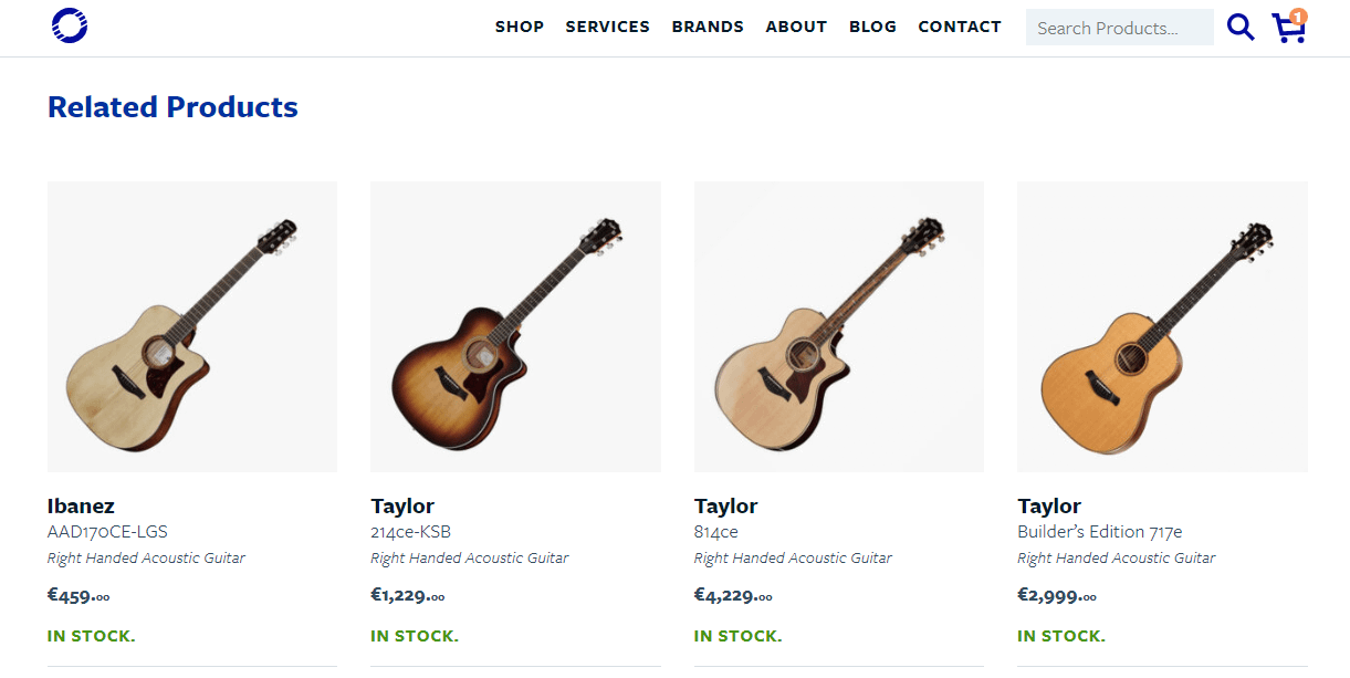 在线吉他商店中的“相关产品”部分。