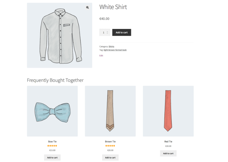 WooCommerce 產品頁面上的「經常一起購買」部分的示例。