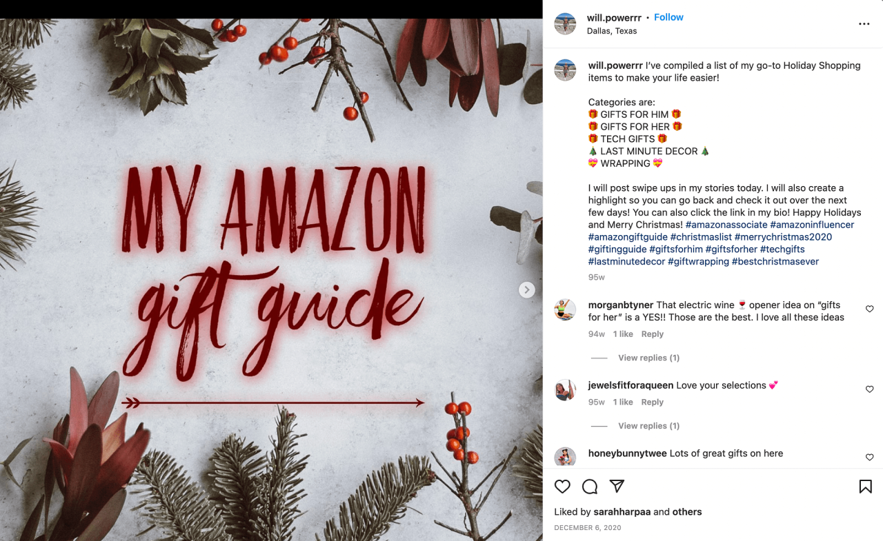 在 Instagram 上推广亚马逊礼品指南。