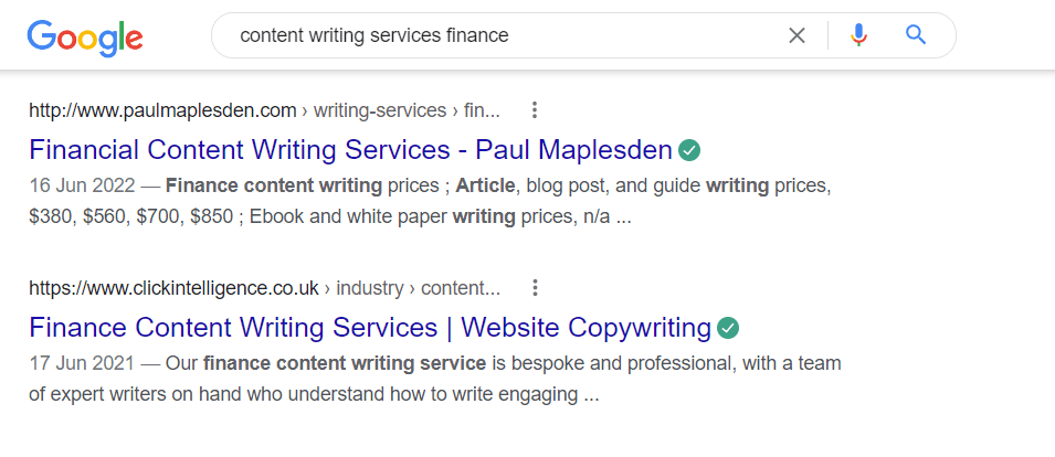金融内容写作服务的搜索结果