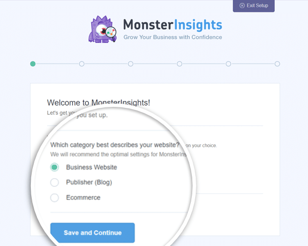 Monsterinsights 選擇網站類別