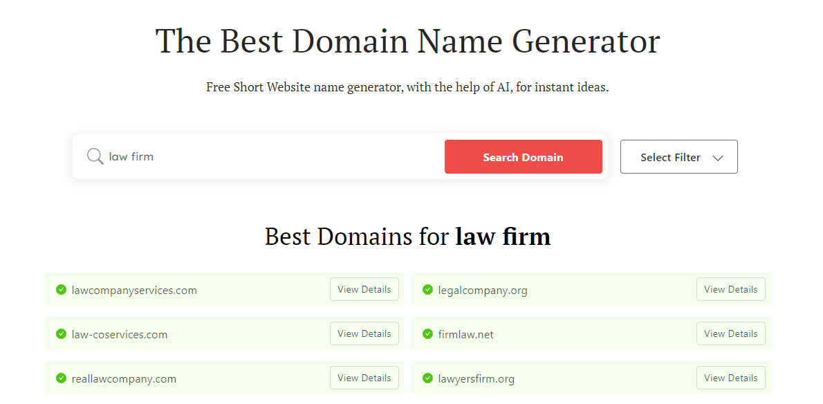 DomainWheel 生成的域名建議。