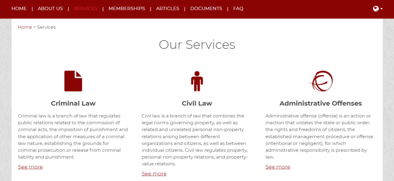 律师事务所网站上的服务页面