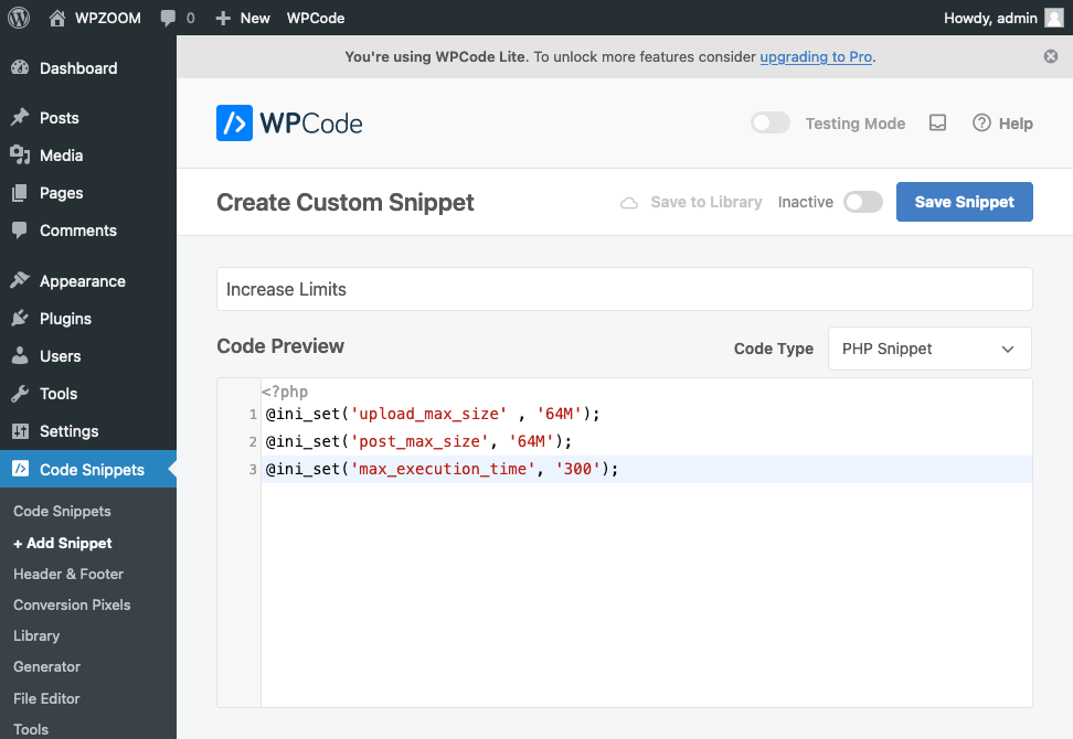 wpcode-snippet-increase-limits