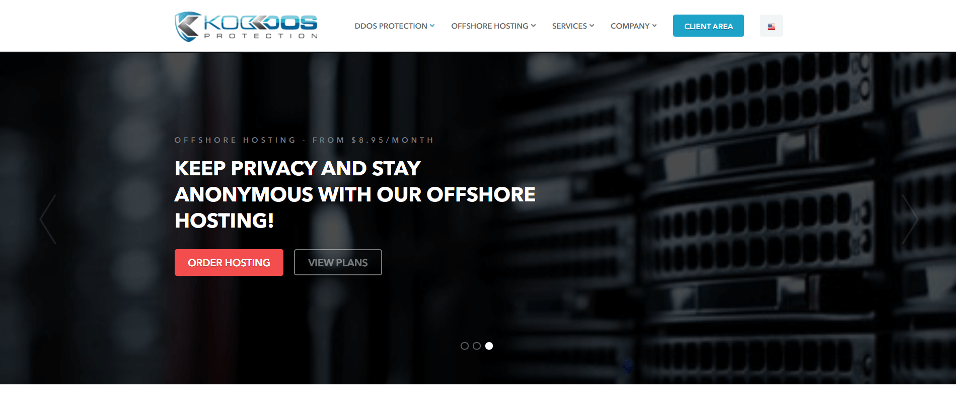 Koddos 的主页，一个专注于安全性的离岸网络托管选项。