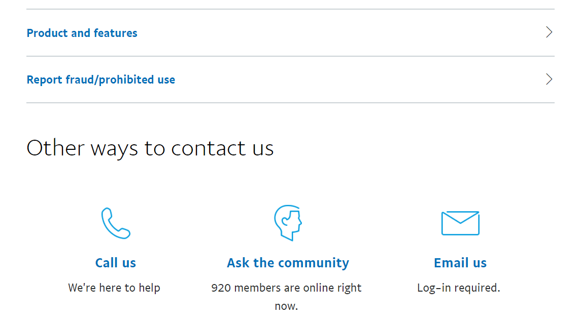 PayPal 上的联系页面。