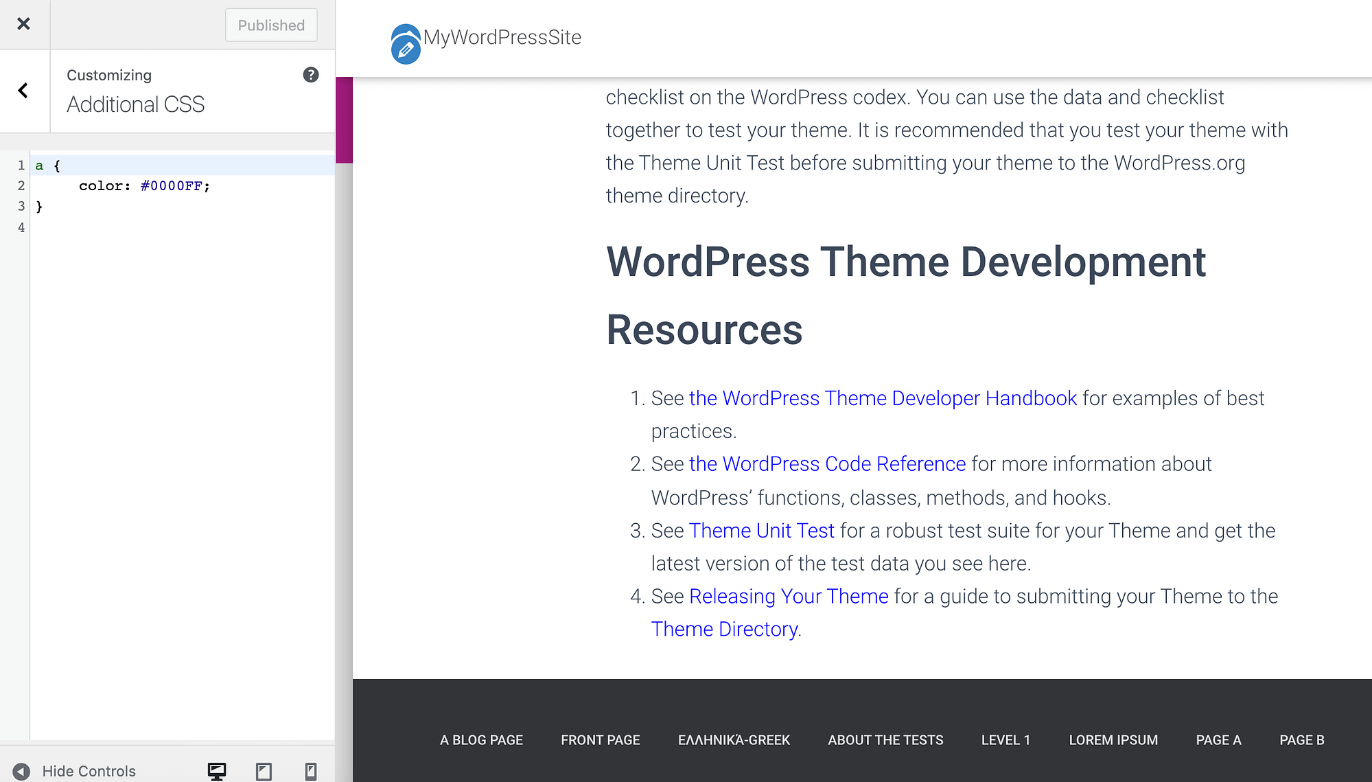 WordPress 定制器。 