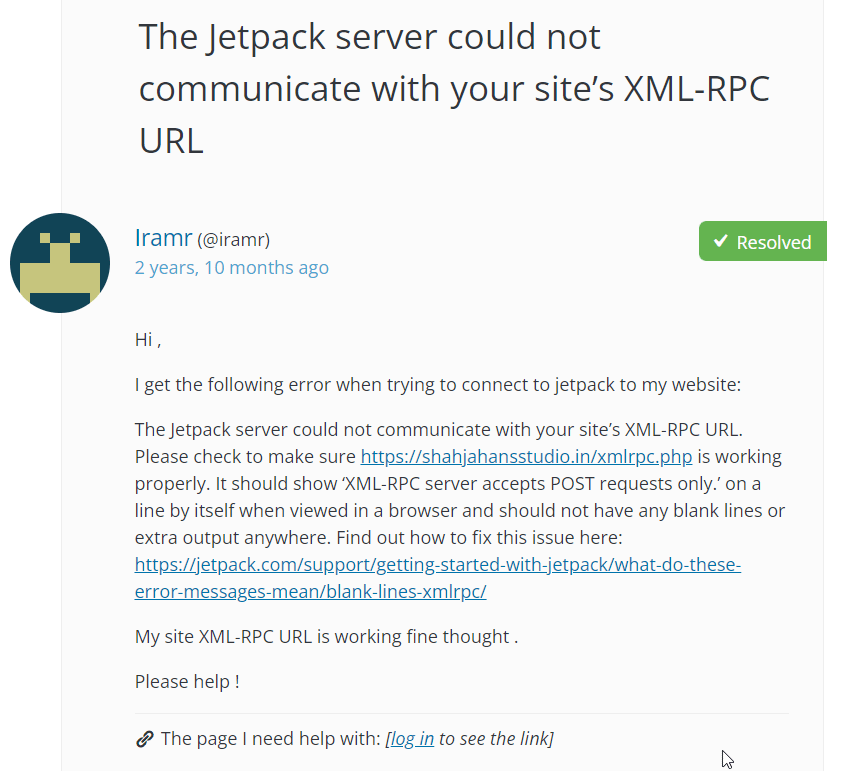 噴氣背包 XMLRPC 錯誤