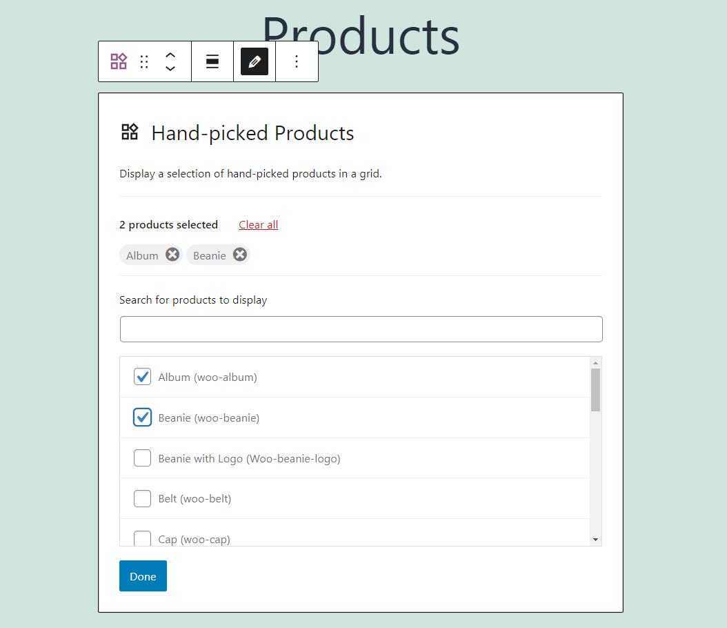 how-to-use-the-hand-picked-products-woocommerce-block-1 如何使用精選產品 WooCommerce Block